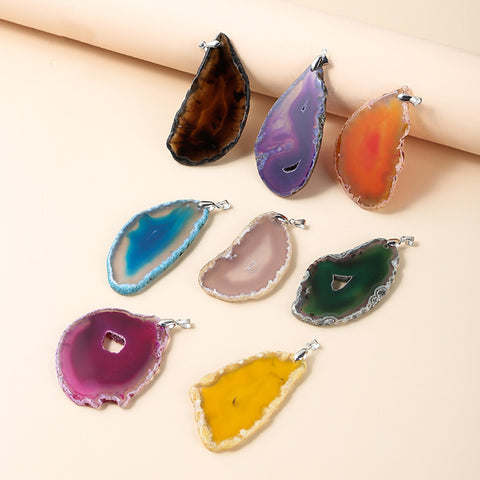 No Plated Big Rainbow Agate Pendant Freeform Natural Agate Druzy Geode Slice Pendant, For Jewelry Making AL890