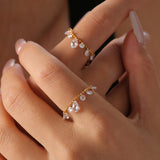 Bling Teardrop Zircon Ring Ball Bead Chain Adjustable Ring, Stainless Steel Jewelry Ring AL891