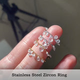 Bling Teardrop Zircon Ring Ball Bead Chain Adjustable Ring, Stainless Steel Jewelry Ring AL891