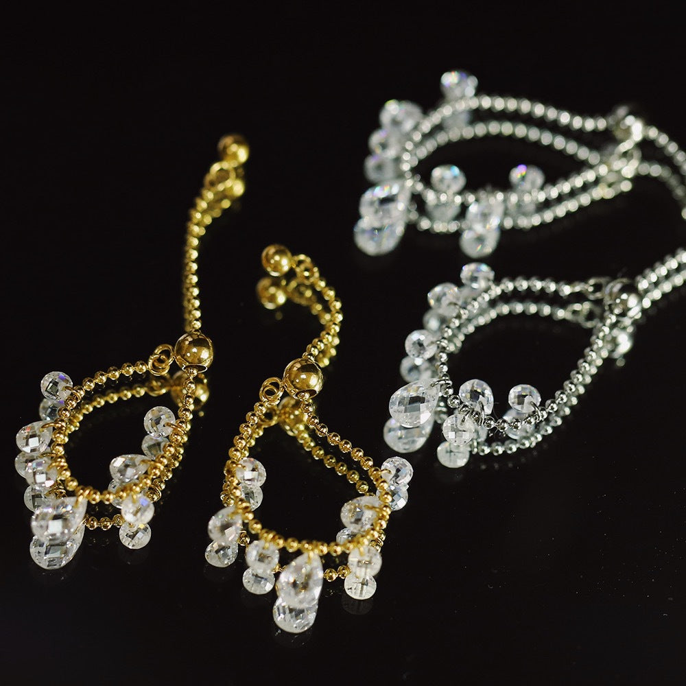 Bling Teardrop Zircon Ball Bead Chain Adjustable Ring Stainless Steel Jewelry Ring AL891