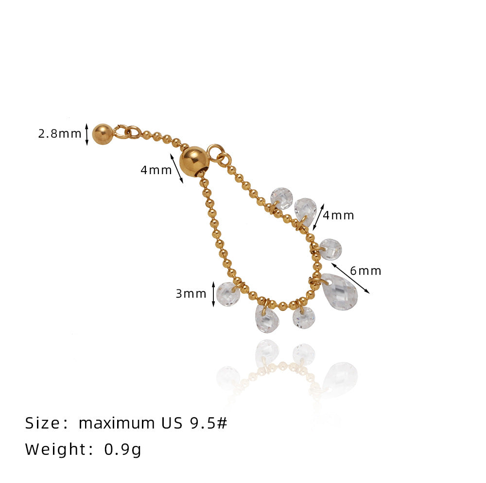 Bling Teardrop Zircon Ring Ball Bead Chain Adjustable Ring, Stainless Steel Jewelry Ring AL891