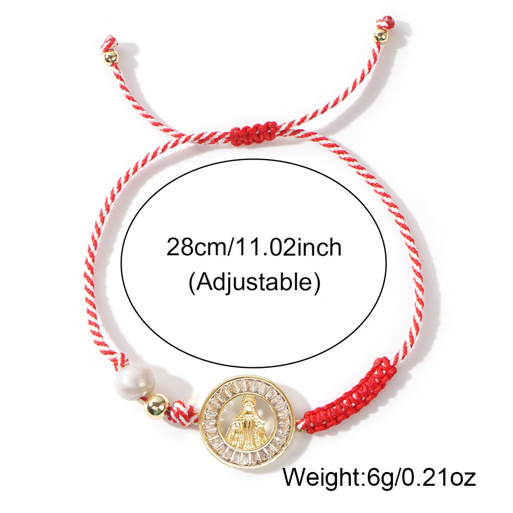 Bohemian Fresh Water Pearl Zircon Saint Mary Adjustable Martis Bracelet, Friendship Bracelet Handmade Jewelry AL892