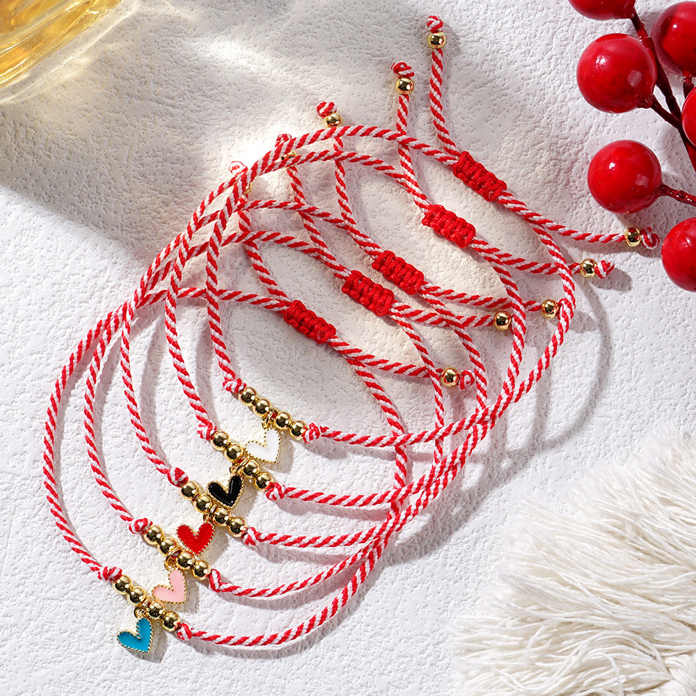Bohemian Rainbow Oil Drip Heart Gold Beads Adjustable Martis Bracelet, Friendship Bracelet Handmade Jewelry AL893