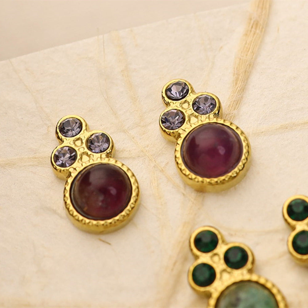 Natural Stones Cat Paw Print Stud Earrings Stainless Steel Amethyst Rhodonite African Turquoise Jewelry AL894