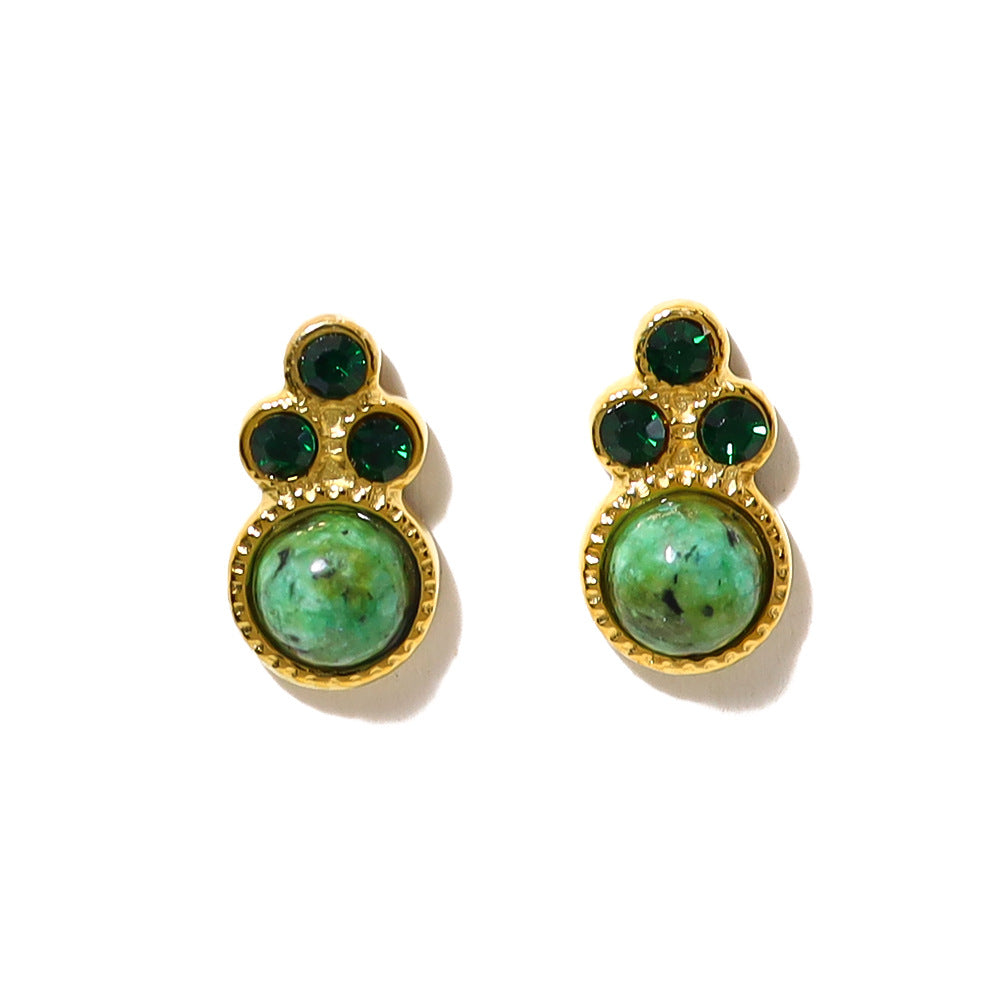 Natural Stones Cat Paw Print Stud Earrings Stainless Steel Amethyst Rhodonite African Turquoise Jewelry AL894