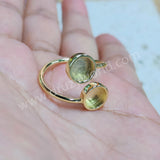 Gold Plated Double Round Ring Blank Base Bezel Settings, Adjustable Ring Findings, For DIY Jewelry Making AL895