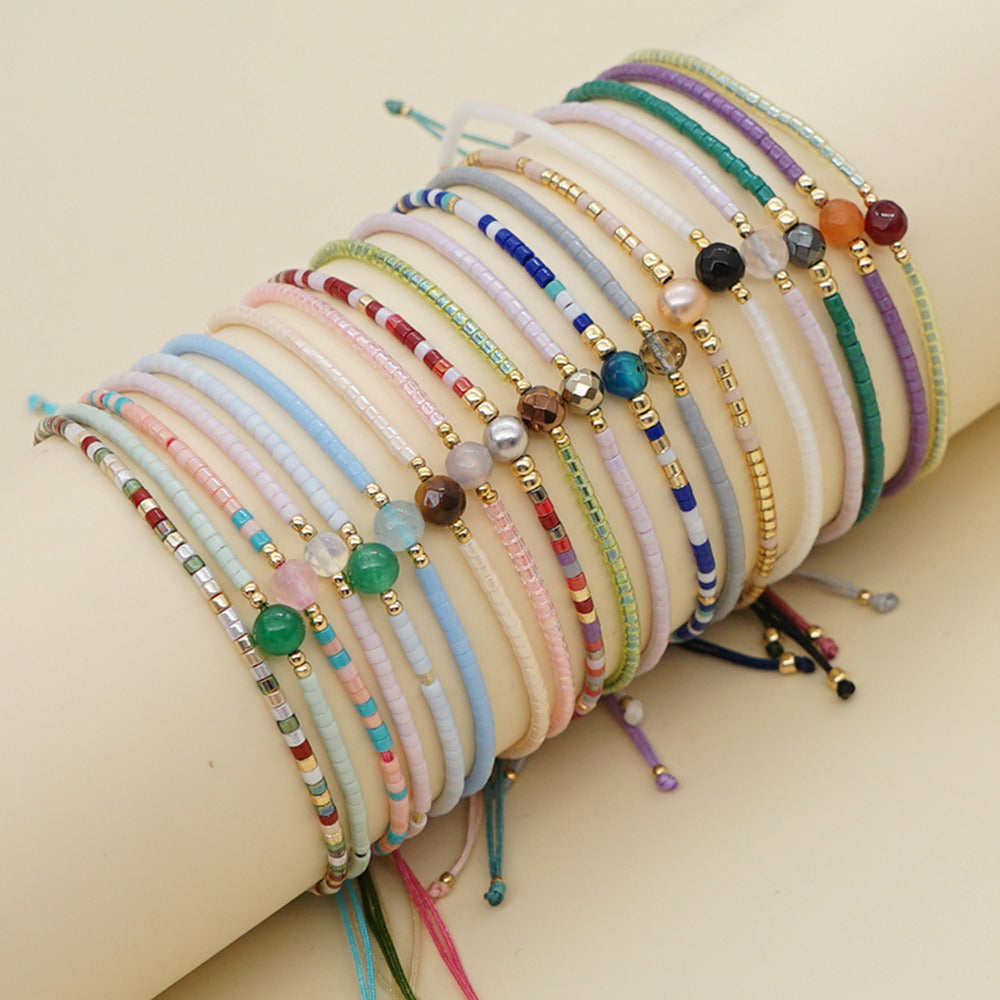 Bohemian Skinny Lucky Stones & Rainbow Miyuki Beads Bracelet, Couple Bracelet, Handmade Boho Summer Jewelry AL896
