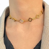 Titanium Steel 18K Gold Plated Square White Shell Choker Necklace, Fashion Simple Jewelry AL905