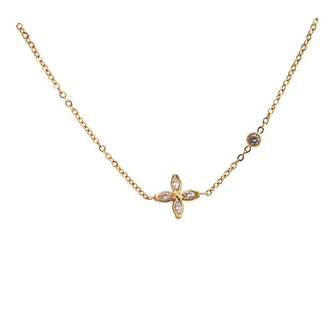 16" Titanium Steel Gold Four Leaf Clover Necklace Zircon Necklace, Lucky Lady Fashion Jewelry AL907