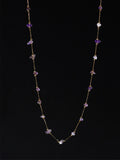 16" Raw Amethyst Chips & Gold Beads Rosary Chain Necklace Stainless Steel in 18k Gold Plated  AL908