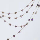 16" Raw Amethyst Chips & Gold Beads Rosary Chain Necklace Stainless Steel in 18k Gold Plated  AL908