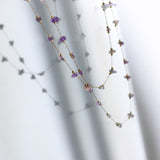 16" Raw Amethyst Chips & Gold Beads Rosary Chain Necklace Stainless Steel in 18k Gold Plated  AL908