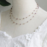 16" Raw Amethyst Chips & Gold Beads Rosary Chain Necklace Stainless Steel in 18k Gold Plated  AL908