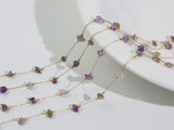 16" Raw Amethyst Chips & Gold Beads Rosary Chain Necklace Stainless Steel in 18k Gold Plated  AL908