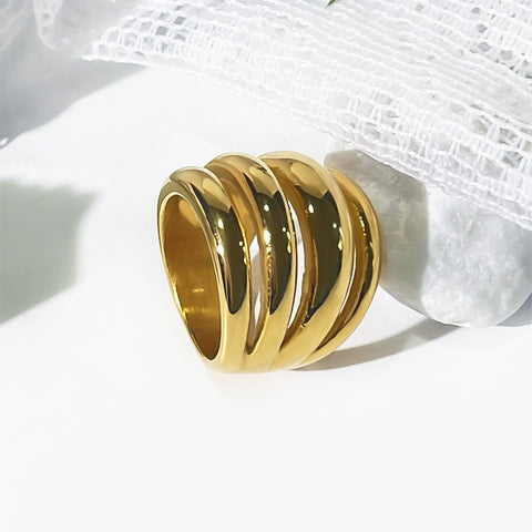 Titanium Steel Gold Plated 4-Layer Hollow Band Ring AL909