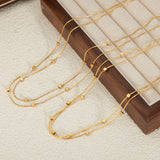 16" Gold Cubes Beaded 2-Layers Snake Chain Necklace, Titanium Steel Square Beads Stacked Necklace Simple Jewelry AL911