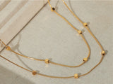 16" Gold Cubes Beaded 2-Layers Snake Chain Necklace, Titanium Steel Square Beads Stacked Necklace Simple Jewelry AL911