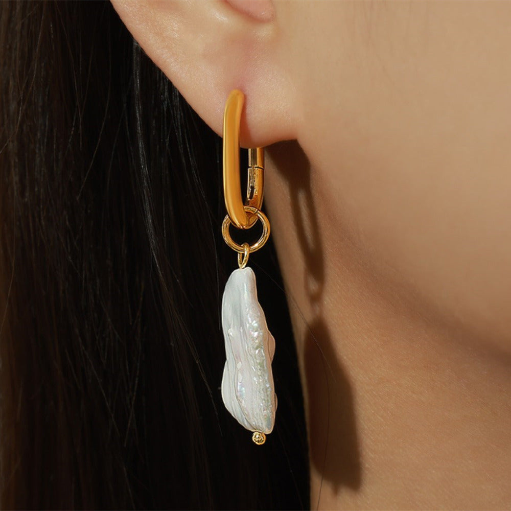 Natural Freshwater Pearl Baroque Hoop Dangle Earrings AL913