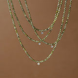 16" Skinny Olivine Green 3mm Faceted Beaded Necklace Zircon Necklace, Titanium Steel Fashion Jewelry AL914