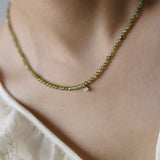 16" Skinny Olivine Green 3mm Faceted Beaded Necklace Zircon Necklace, Titanium Steel Fashion Jewelry AL914