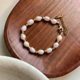 Baroque Irregular Natural Freshwater Pearl & Gold Beads Bracelet, Titanium Steel Jewelry Bracelet AL915