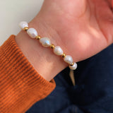 Baroque Irregular Natural Freshwater Pearl & Gold Beads Bracelet, Titanium Steel Jewelry Bracelet AL915