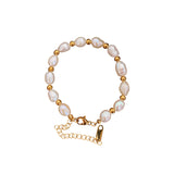 Baroque Irregular Natural Freshwater Pearl & Gold Beads Bracelet, Titanium Steel Jewelry Bracelet AL915