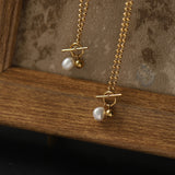 18" Irregular Baroque Natural Freshwater Pearl Gold Ball Bead Necklace OT Clasp Titanium Steel Simple Jewelry Necklace AL917