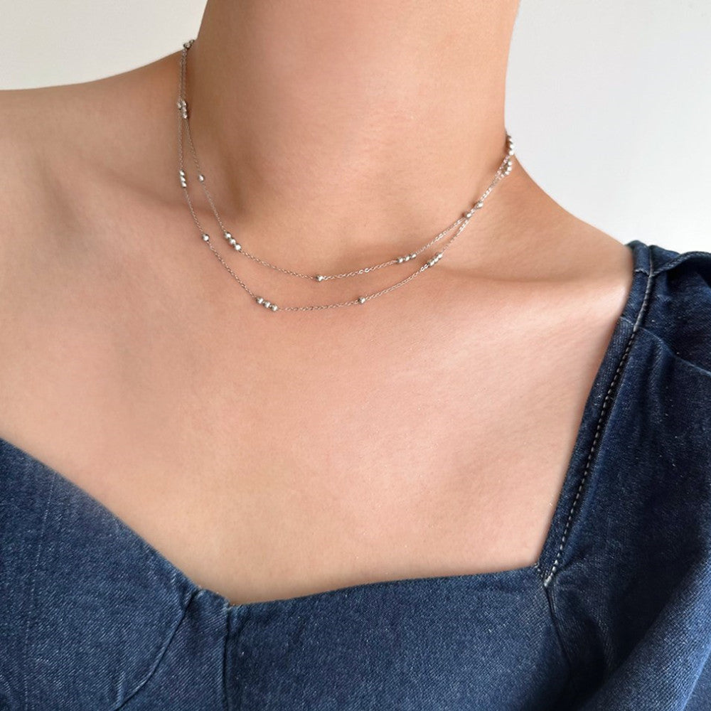 silver ball beaded chain necklace