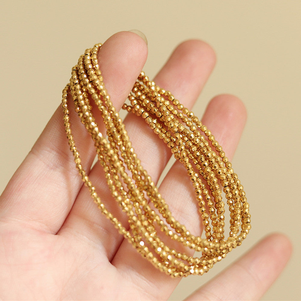 Starry Gold Hematite Faceted Beaded Stretch Bracelet,Tiny 2mm Flash Ball Beads Handmade Jewelry Bracelet AL921