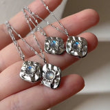 16" Silver Irregular Hummered Labradorite Necklace, Gray Moonstone Titanium Steel Jewelry Necklace AL923