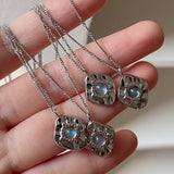 16" Silver Irregular Hummered Labradorite Necklace, Gray Moonstone Titanium Steel Jewelry Necklace AL923