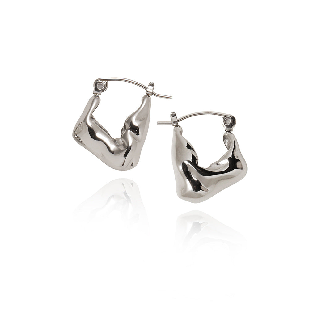 Titanium Steel Silver Irregular Earrings Hoop Earrings AL924