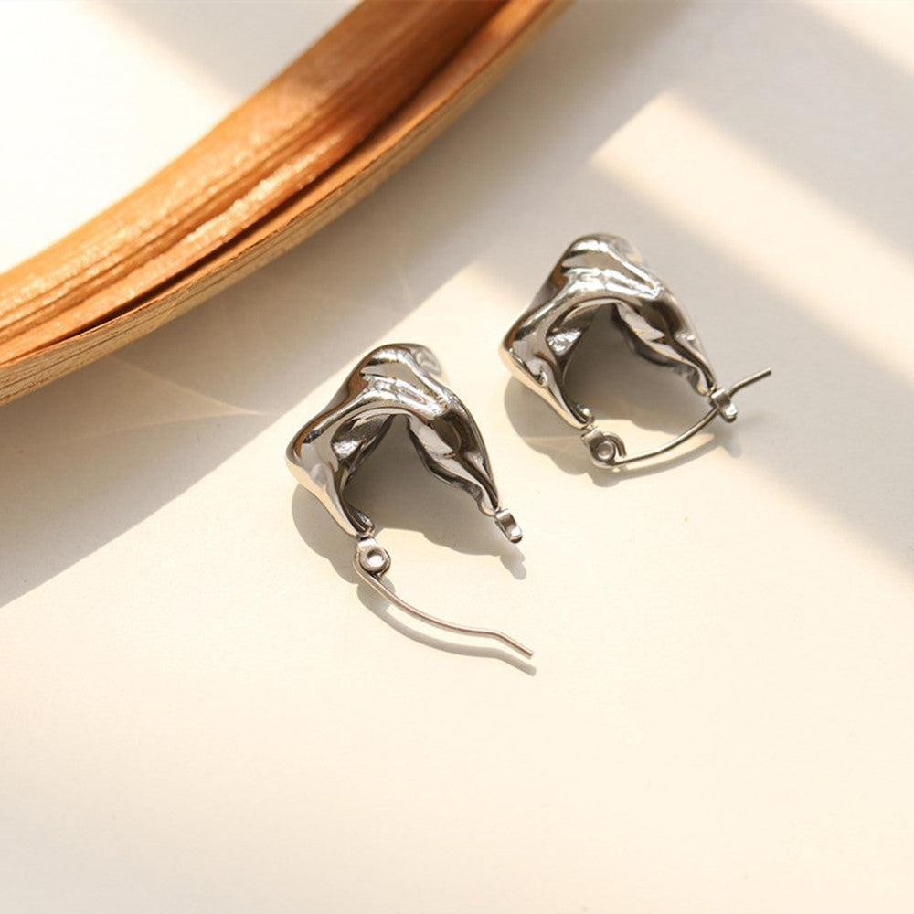 Titanium Steel Silver Irregular Earrings Hoop Earrings AL924