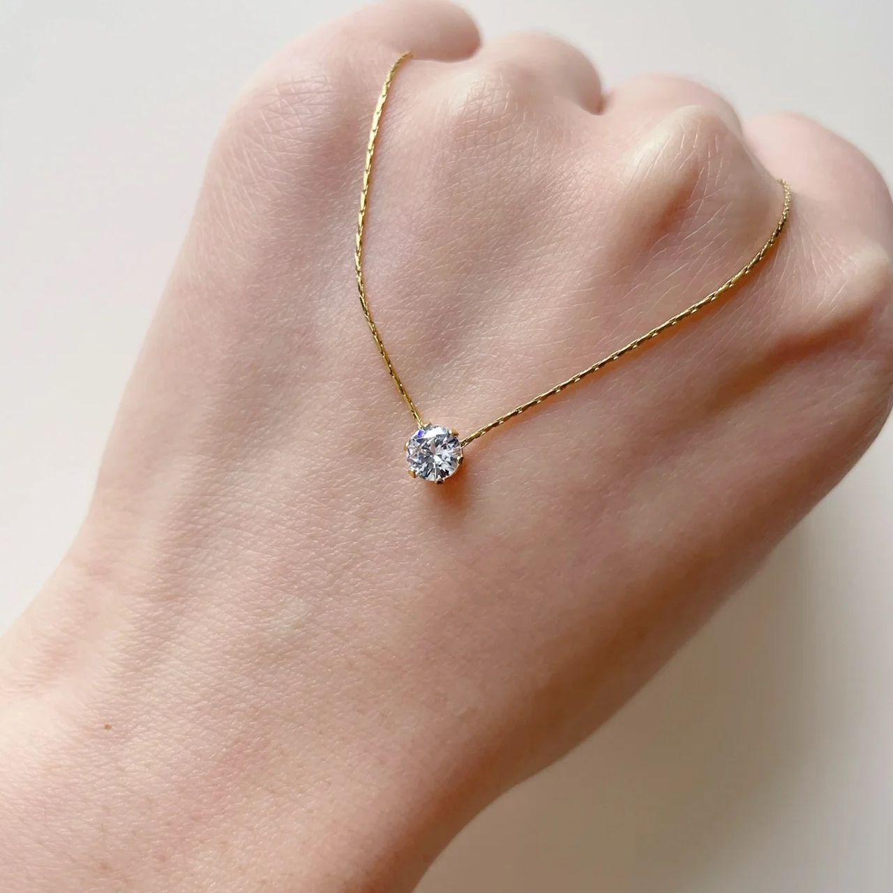 Dainty Gold Claw White Zircon Heart Necklace CZ Necklace, Titanium Steel Fashion Jewelry AL925