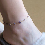 8" Raw Amethyst Chips & Gold Beads Rosary Chain Anklet, Titanium Steel Sunmmer Jewelry AL926