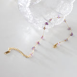 8" Raw Amethyst Chips & Gold Beads Rosary Chain Anklet, Titanium Steel Sunmmer Jewelry AL926