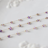 8" Raw Amethyst Chips & Gold Beads Rosary Chain Anklet, Titanium Steel Sunmmer Jewelry AL926