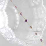 8" Raw Amethyst Chips & Gold Beads Rosary Chain Anklet, Titanium Steel Sunmmer Jewelry AL926