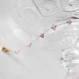 8" Raw Amethyst Chips & Gold Beads Rosary Chain Anklet, Titanium Steel Sunmmer Jewelry AL926