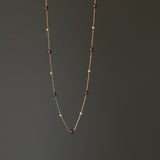 16"/22" Natural Garnet Gold Beads Rosary Necklace Titanium Steel Jewelry AL928