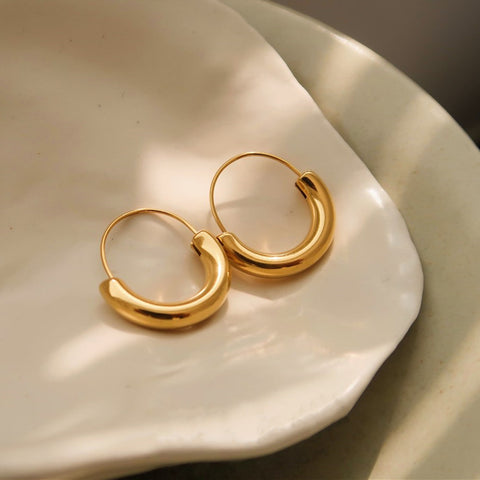 Big Titanium Steel Gold Hoop Earrings U Shape Earrings Circle Earrings Simple Jewelry AL931