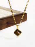 18” Gold Natural Stone Diamond Pendant Necklace Red Agate Necklace, Stainless Steel Jewelry Necklace AL932