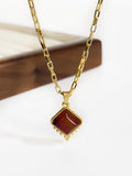 18” Gold Natural Stone Diamond Pendant Necklace Red Agate Necklace, Stainless Steel Jewelry Necklace AL932