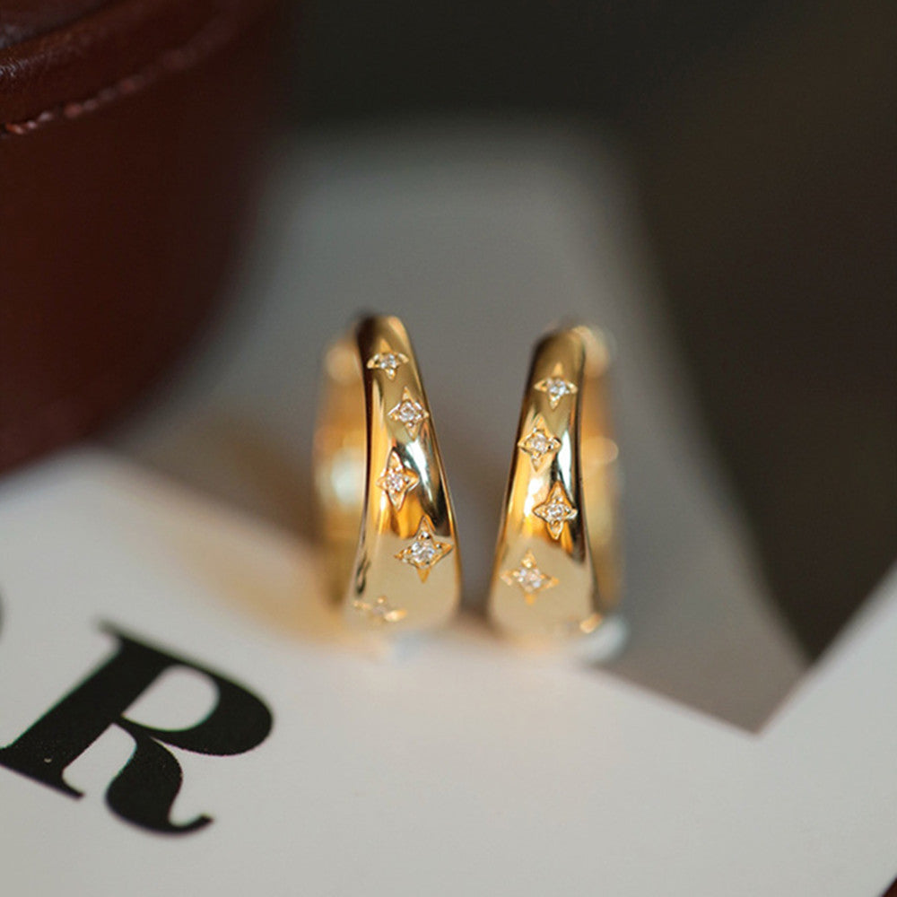 Starry 18k Gold Zircon Earrings CZ Star Earring, 925 Sterling Silver Jewelry Earrings AL937