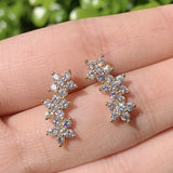 Dainty Three Little Flowers Zircon Stud Earrings 925 Silver CZ Studs, 18k Gold Plated Jewelry AL939