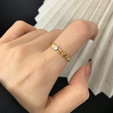 18k Gold Plated Claw Zircon Chain & Thin Band Ring, Titanium Steel Fashion Jewelry Ring For Women AL943