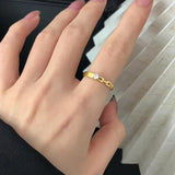 18k Gold Plated Claw Zircon Chain & Thin Band Ring, Titanium Steel Fashion Jewelry Ring For Women AL943