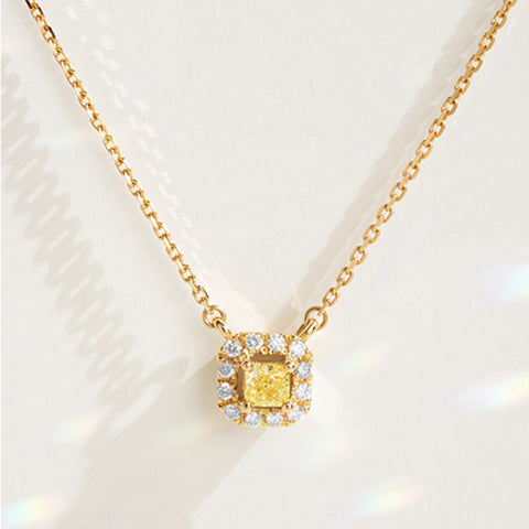 18" Dainty Yellow Zircon Necklace 925 Silver Citrine CZ Necklace, 18k Gold Plated Jewelry AL945