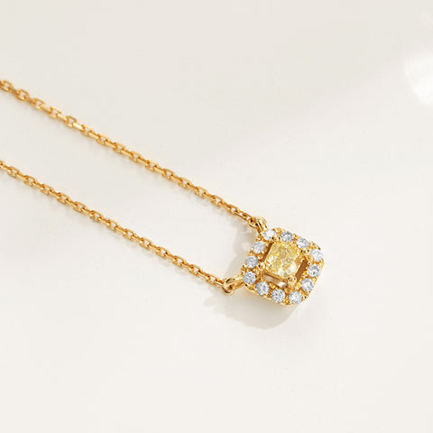 18" Dainty Yellow Zircon Necklace 925 Silver Citrine CZ Necklace, 18k Gold Plated Jewelry AL945